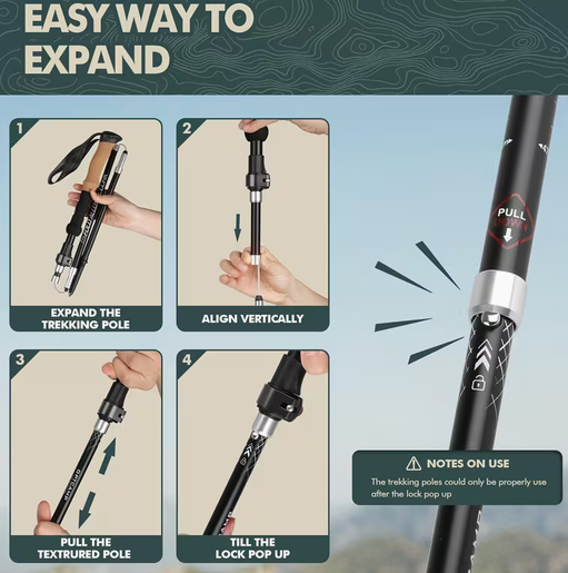 Pro Collapsible Trekking Poles | (PREMIUM ALUMINIUM)-2 POLES