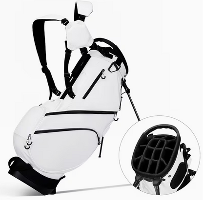 PEGG Pro Stand Golf Bag – White/Black colourway with 14-way divider detail