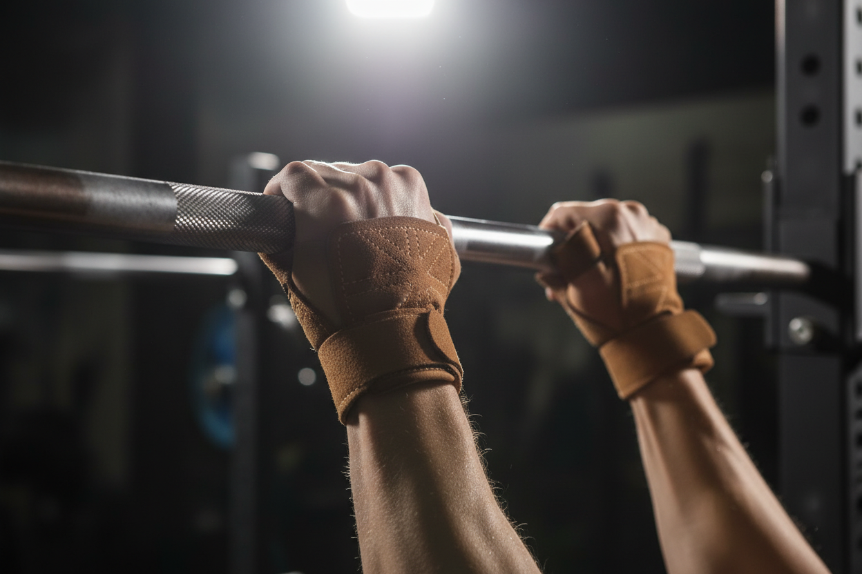 PEGG Leather Gym Grips – in action on pull-up bar